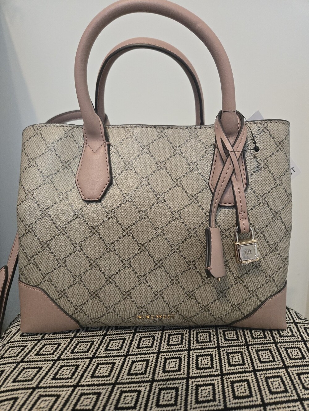 Nine West Satchel Bag Purse Tan Pink
